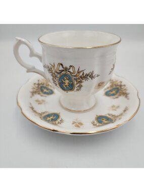 Royal Stafford "Cupid" Bone China England Tea Cup & Saucer Blue Gold White